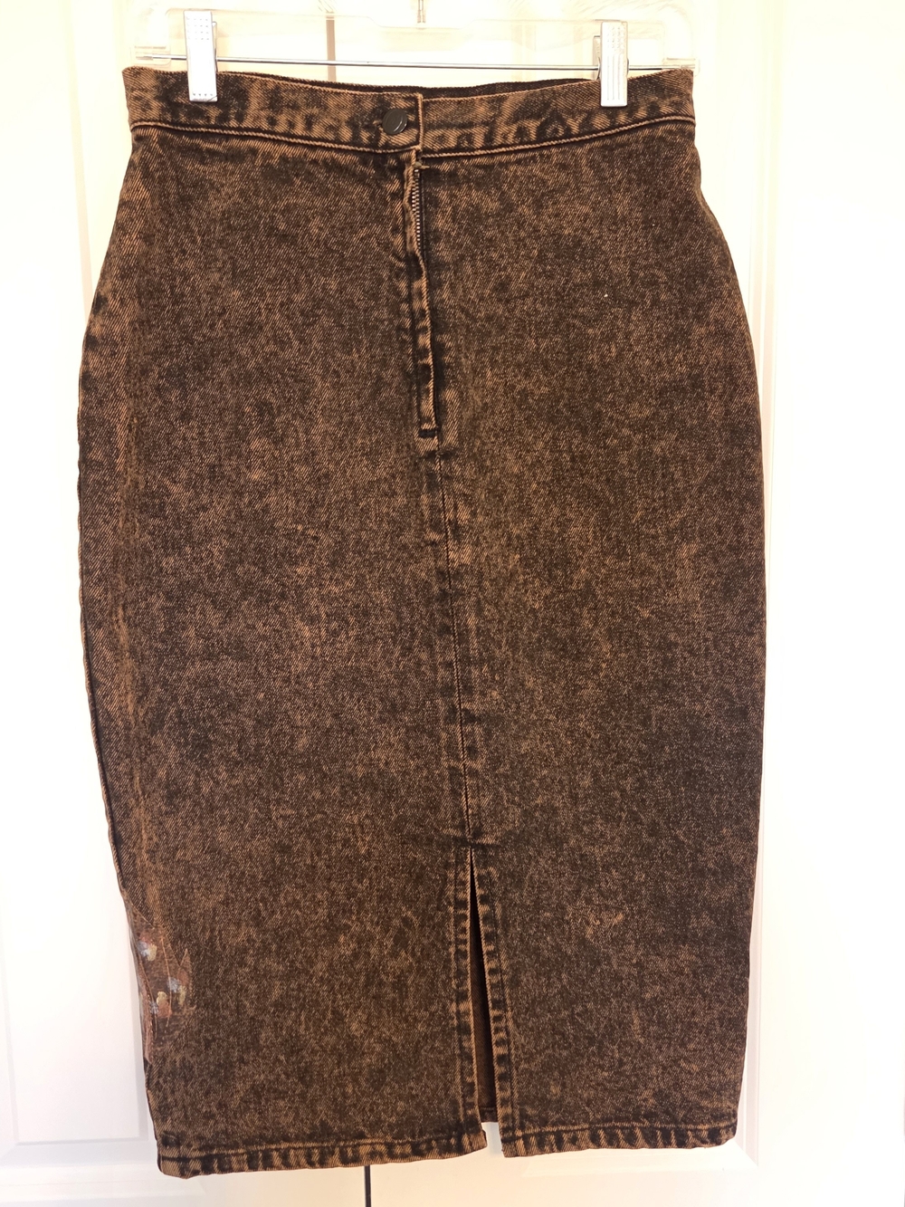 Vintage 80s 90s OPAL Acid Wash Denim Midi Skirt Size 10 Made in USA